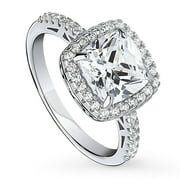 BERRICLE Sterling Silver Halo Wedding Engagement Rings Cushion Cut Cubic Zirconia CZ Promise Ring for Women, Rhodium Plated Size 9